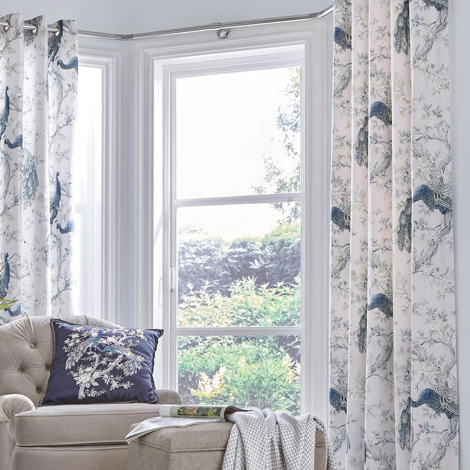 Laura Ashley Belvedere Midnight Lined Eyelet Curtains,Width 162cm (64") x Drop 229cm (90")