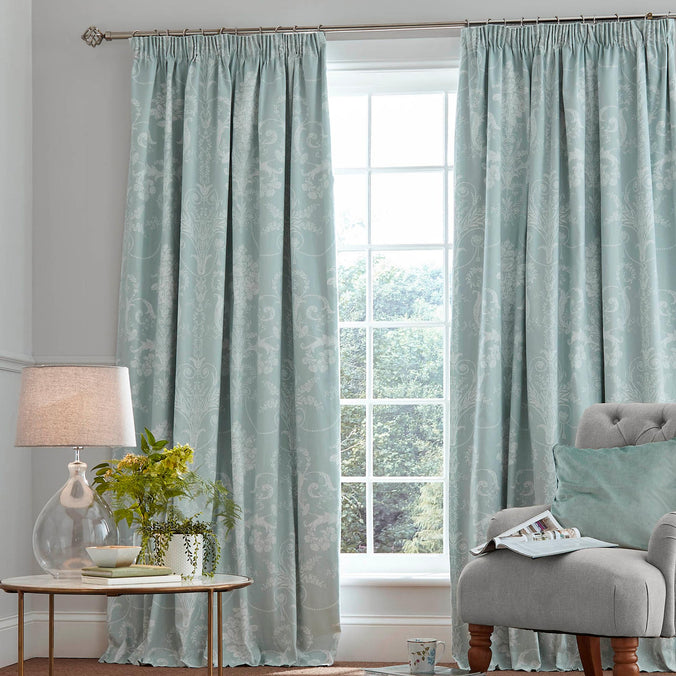 Laura Ashley Josette Duckegg Blackout Lined Pencil Pleat Curtains, Width 162cm (64") x Drop 229cm (90")