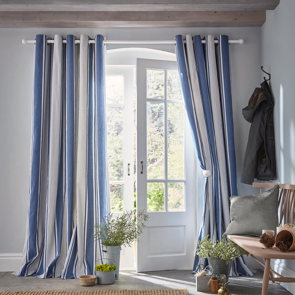 Blue and white Striped curtains blue and white linen curtains drapes d –  JLL HOME